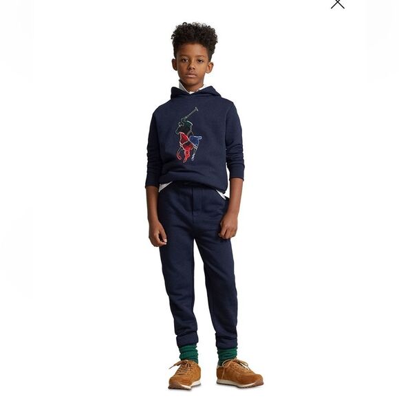 Polo Ralph Lauren boys plaid big pony fleece hoodie‎ size S (8) Navy NWT in pkg - Picture 2 of 7